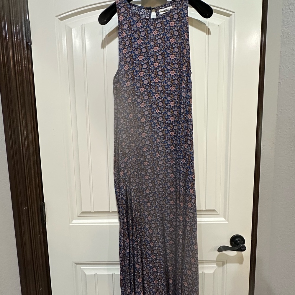 Floral Sleeveless Maxi Dress - Blue and Pink
